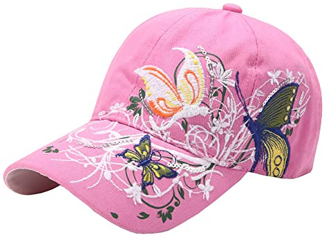 FSSTUD Butterfly Embroidered Baseball Cap - Adjustable Snapback Hat for Women - Travel, Sports, Beach Sun Protection, Trucker, Hiking - Pink