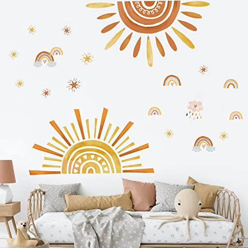 wondever Boho regnbåge väggklistermärken stora sol och moln skala av och klistra fast väggkonst dekaler för baby barnkammare barn sovrum vardagsrum