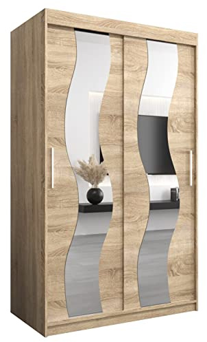 ABIKSMEBLE Sewilla 120 Armoire à Deux Portes Coulissantes pour Chambre à Coucher - Moderne Armoire de Rangement avec Miroir, Tringle et Étagères - 120x200x62 cm (L x H x P) - Sonoma