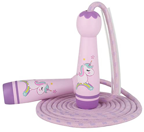 Springseil Verstellbares Kinder-Springseil, Länge Einstellbar, Einhorn Speed Rope Geschenke für 4-7 Jährige, Cartoon Holzgriff