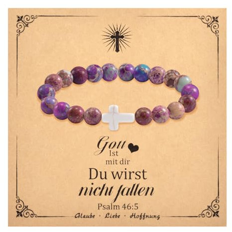 BOCHOI Kreuz Armband Perlenarmband Damen Christliche Geschenke Naturstein Perlen Armband Mädchen Armbänder Geburtstag Valentinstag Geschenke Für Mama Tochter Oma Enkelin Schwester Freundin