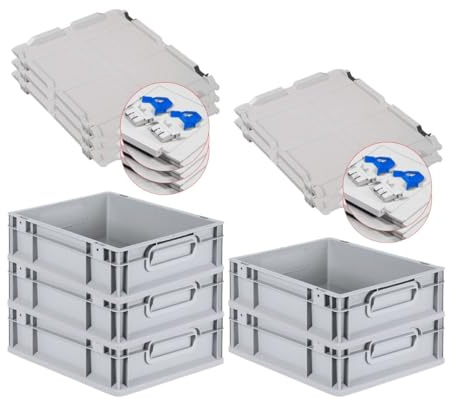 PROREGAL SuperSparSet 5x Eurobox NextGen Economy mit Scharnierdeckel & blauen Verschlüssen | Griffe geschlossen | HxBxT 12x30x40cm | 11 Liter | Eurobehälter Transportbox Transportbehälter