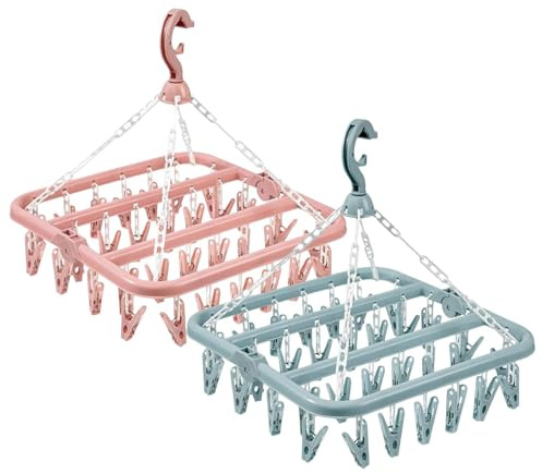 Eastuy 2 Sock Dryer Clothes Drying Hanger With 32 Pegs, Sock Hanger Foldable Hanging Sock Rack Windproof Multifunction Drying Rack For Socks, Underwear And Small Items