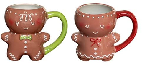 Tedious Lebkuchenmann Weihnachtstassen | 1/2 Stück Weihnachts Lebkuchen Kaffeetasse | -Kaffeetasse aus Keramik mit Henkel | Niedliche Lebkuchenmann-Trinkbecher, Milchbecher, Freunde