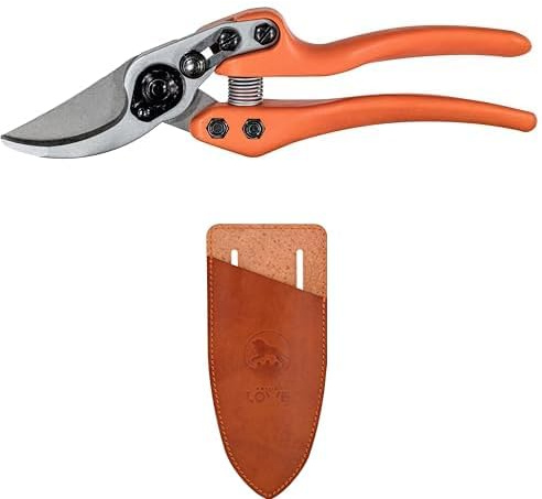 Original LÖWE Set bestehend aus Bypass Schere 11.107 für präzise Schnitte an Blumen, Zweigen oder Obtsbäumen & Klingenschutz und Holster 9808 zum Schutz beim Tragen am Körper vor Verletzungen