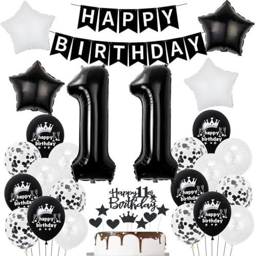 Schwarz Weiß 11. Geburtstag Dekoration, Schwarz Weiß Luftballon 11. Geburtstag Deko, Junge Mädchen Geburtstagsdeko 11 Jahre, 11. Tortendeko, Ballons 11. Junge Mädchen Party Deko