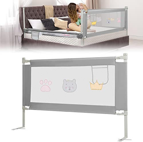 Peviasot Bettgitter Höhenverstellbar70-98cm, 200 * 70cm Rausfallschutz Bett, Grau Kinderbettgitter, Mit Muster, Bettschutzgitter für Kinder