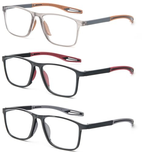 MMOWW 3er-pack Lesebrille Herren Damen Sportliches - Anti-blaue Ultraleicht TR90 Rahmen Computerbrille Arbeits Lesehilfe (Orange+Rot+Grau, +1.75)