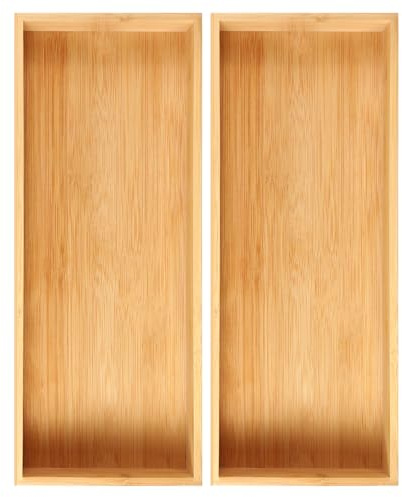Fabsome Kitchen Utensil Drawer Organizer, Bamboo Silverware Cutlery Flatware Organizer Bins, Wooden Container Storage Trays for Bathroom Vanity Junk Drawer, 15 x 6 Set of 2