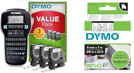 DYMO LabelManager 160 Tragbares Beschriftungsgerät Starter-Set & Original D1-Etikettenband | schwarz auf transparent | 9 mm x 7 m | selbstklebendes Etikettenband | für LabelManager-Beschriftungsgerät