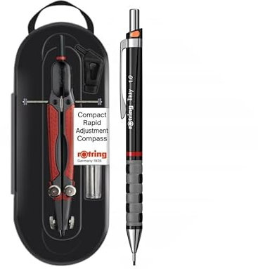 rOtring Schnellverstellzirkel-Set mit Minenbox | Kreise bis 360 mm| Druckbleistift 1,00 mm – schwarzer Schaft