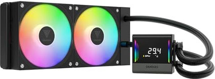 GAMDIAS CHIONE E4 240mm AIO Liquid CPU Cooler, Real-Time Digital Display Patented PWM Pump, 2 x 120mm Easy Cable Management Daisy Chained Fans w/ ARGB Sync, Intel LGA 1851/1700/1200；AMD AM5/AM4, Black