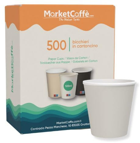 500 Bicchierini da Caffè in Cartoncino 120ml Bianco - Ideali per Caffè Espresso e Bevande Calde, Perfetti per Uso Domestico e Ufficio - Design Elegante e Resistente, Eco-Friendly e Riciclabili
