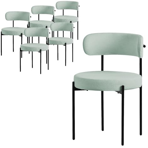 ML-Design matsalsstolar set om 6, köksstol i teddy tyg grön, vardagsrumsstol med ryggstöd, stoppade stolar med svarta metallben, ergonomiska loungefåtöljer, stolar för matsal/vardagsrum
