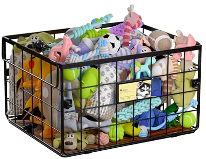 Mlanka Metal Dog Toy Bin Storage Box with Handles for Puppy and Pet - Personalized Large Chew Proof Dog Toy Basket Organizer for Living Room