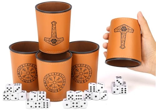 XUWAIDSGN Würfelbecher Set Leder - 2 Würfelbecher, 10 Würfel, Mittelalter, PU-Leder, Futter Flanell - Brettspiele, Würfelspiele (2)