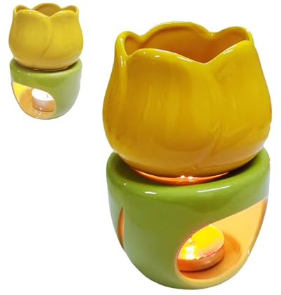 Diffusore di per candela, diffusore di essenze in ceramica, portatile, con motivo floreale con accessorio a cucchiaio, scaldacere decorativo con base aperta per un'esperienza aromatica