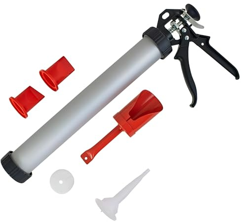5pc Professional Mortar and Grouting Gun Set Heavy Duty Wall Floor Brick Cement Applicator Tool Plunger Tile Pointing Kit with Nozzles