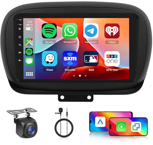 6G+128G Autoradio per Fiat 500X 2014-2020 8-Core Android Radio Bluetooth GPS, Hodozzy per Fiat 2 Din 9 Pollici Touchscreen Stereo CarPlay Wireless Android Auto, WiFi Navigatore DSP, FM RDS Telecamera