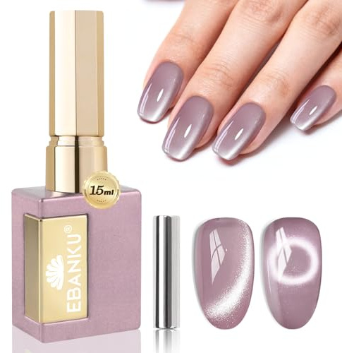 EBANKU UV Nagellack Set Magnetisch, Holographic Cat Eye Gel Nagellack Katzenauge mit Magnet, Schimmer Glitzer Durchscheinend Jelly Gel Nail Polish Cateye für Nail Art Maniküre(Dusty Rose)