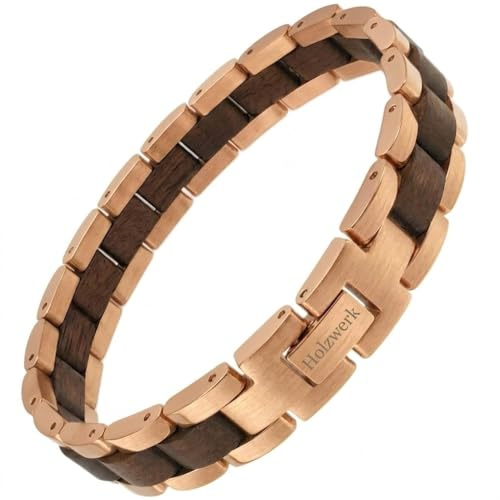 Holzwerk Natur Holz Armband für Damen und Herren Holzarmband Herrenarmband Damenarmband Rosegold Gold Braun Einstellbar inkl. Armbandkürzer und Aufbewahrungsbox