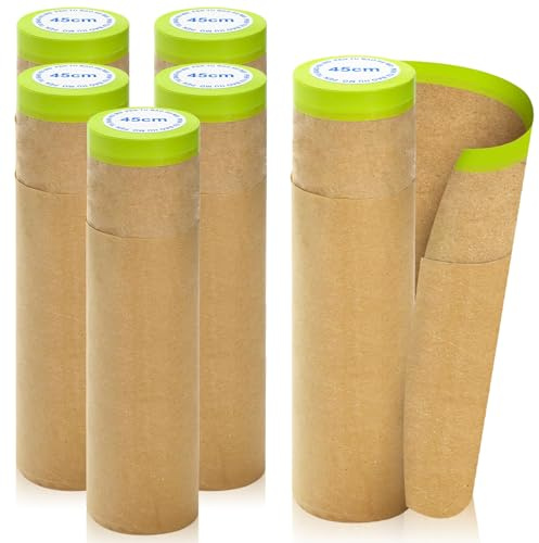 KOVSGQ Set med 6 rullar av maskeringsband för målare - 45 cm x 15 m - Kraftpapper med förlimning - Med självhäftande remsa - För målning, renovering, bilmålning