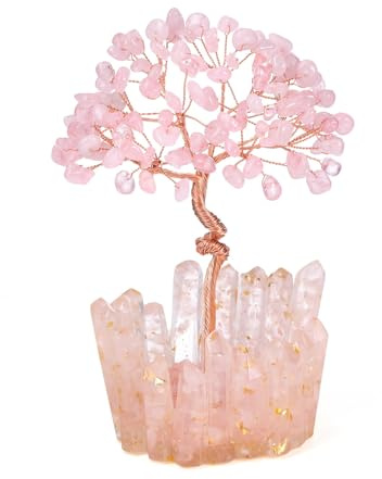 JSDDE Rose Quartz Crystal Tree Gifts for Women Men, Healing Crystals Tree Life for Home Decor Gemstone Feng Shui Tree Luck Positive Energy Gift
