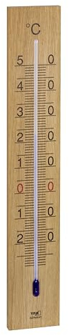 TFA Dostmann Thermomètre intérieur/extérieur analogique en bois de chêne, 12.1059.01, pour la maison et les pièces ou jardin, à suspendre, échelle facile à lire, 27 cm, couleur marron