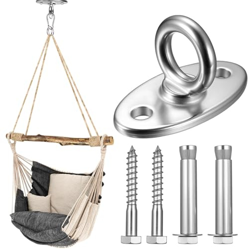 SANDUNKEJI M8 Deckenhaken Schwerlasthaken, Schwerlast Schaukelhaken, Augplatte Edelstahl Ösenplatte für Holzbalken Boxsack Deckenhalterung Hängesessel Yoga Hängematte Befestigungs, bis 500kg