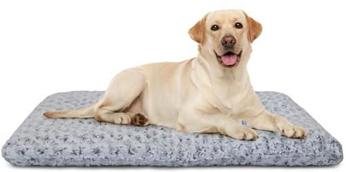 Qyibleri Hundematte, Flauschige, Beruhigende Transportbox-Matratze mit Rutschfester Unterseite, Graues, Superweiches, Gemütliches Hundebett, Waschbares Haustierkissen für Draußen, 90x60x8 cm