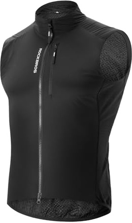 ROCKBROS Cykelväst för män, termisk och vindtät vinter, lätt och andningsbar cykelväst, vikbar med fickor, sport för MTB cykling löpning vandring fiske, Svart, 3XL