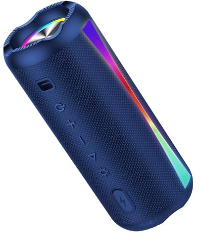 Bluetooth speaker wireless, 30w portable Bluetooth 5.4 speaker with Deep Bass, 20H Playtime, TWS Pairing, Built-in microphone, IPX7 Waterproof Outdoor Speaker with RGB Lights for Outdoor, Gifts,Blue