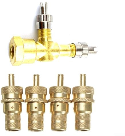 TPMS - Adattatore a T per valvola a 3 vie, in rame puro, con 4 valvole di rilascio dell'aria, per tester di pressione pneumatici di moto e auto (B)