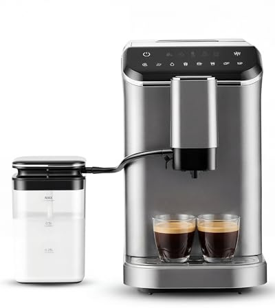 EUHOMY Fully Automatic Espresso Machine, 20 Bar Coffee Maker with Grinder and Integrated Milk Frother, Automatic Espresso Machine with Touch Screen, 15-Grind Settings Coffee Machine for Home, Silver