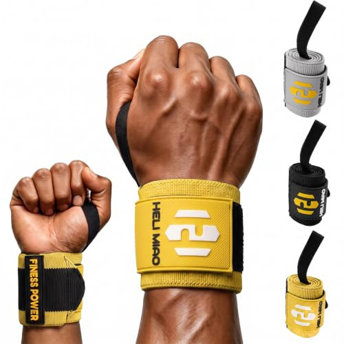 HELI MIAO Handgelenk Bandagen, Handgelenkstütze für Fitness, Bodybuilding, Kraftsport und Crossfit (Gelb)