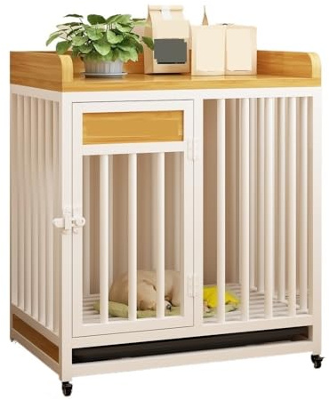 Hund kennel Vit/Svart Hundbur Husdjur Inomhus Liten & Mellanstor Hund med Kattlåda Förtjockad & Förstärkt Hundgård Hemma(Vit)