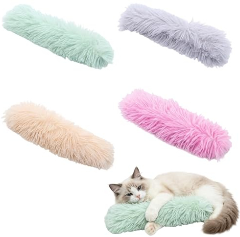 WuiCtvz Lot de 4 coussins à herbe à chat - Idéal pour jouer et se détendre - Coussin doux à l'herbe à chat pour les activités domestiques (vert, gris, marron, rose)