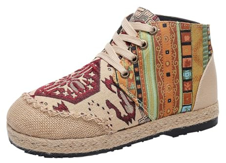 Espadrilles dam eleganta kostymskor bohemisk stil tygskor platta fritidsskor linneskor skosnören damskor mode bekväma linneskor promenadskor high top festliga skor, röd, 36 EU