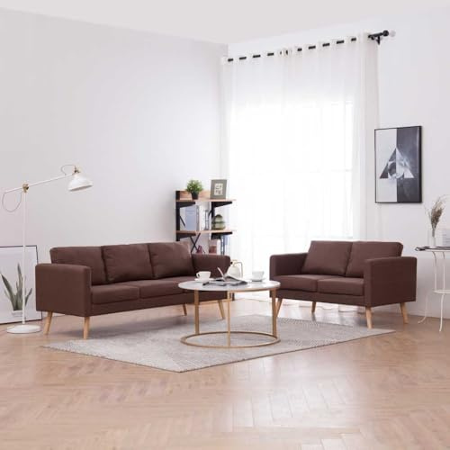 GPWERSDF 2-TLG. Sofagarnitur Stoff Braun mit 1x 2-Sitzer und 1x 3-Sitzer Sofa, 5 Rücken- und 5 Sitzkissen, abnehmbaren und waschbaren Bezügen, Stabiler Holzrahmen, max. 110 kg pro Sitz