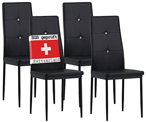 ALBATROS Esszimmerstühle 4er Set Diamond, Schwarz - Edler Diamant-Look, Kunstleder-Bezug, bequemer Polsterstuhl - Moderner Küchenstuhl, Stuhl Esszimmer oder Esstisch