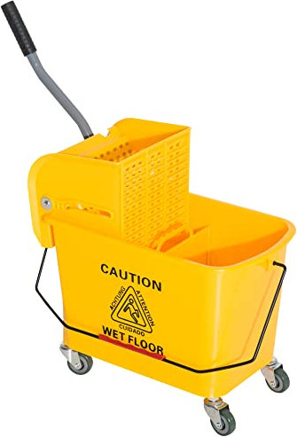 HOMCOM Carrello Pulizie Professionali da 20L con Secchio per Mocio, Carrello Lavapavimenti con Strizzatore, Pannello di Separazione, Maniglia e 4 Ruote in Plastica, 60x27x70.5 cm, Giallo