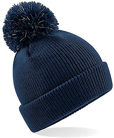 Beechfield Children's Winter Hat Junior Reflective Bobble Beanie - Blue - One Size