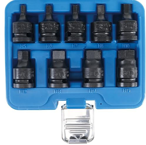 BGS 5485 | Kraft-Bit-Einsatz-Satz | Innensechskant 5-19 mm | 9-tlg. | Antrieb Innenvierkant 12,5 mm (1/2) | Länge 42 mm | Chrom-Molybdän-Stahl | Hand- und Schlagschrauberbetrieb