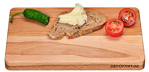 DEKOFANT Frühstücksbrettchen Buche 25 x 16 x 2 cm extra dick | Kernbuche aus heimischem Holz, geölt, naturbelassen, unverleimt, Vesperbrett, Brotzeitbrett, Jausenbrett