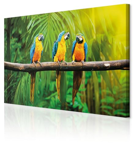 decomonkey Bilder Tiere Papageien 120x80 cm 1 Teilig Leinwandbilder Bild auf Leinwand Vlies Wandbild Kunstdruck Wanddeko Wand Wohnzimmer Wanddekoration Deko Pflanzen Natur
