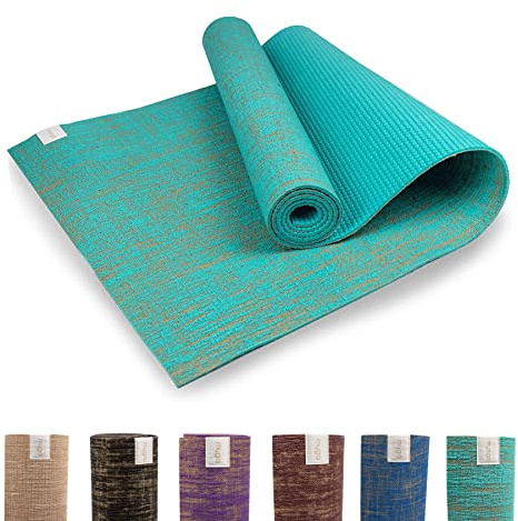 Myga Jute Yogamatte – Rutschfeste Gymnastikmatte, Pilates, Meditation & Fitness – Mehrzweckmatte mit Tragegurt für unterwegs – für Home Gym & Studio Ideal für Herren & Damen – Aqua