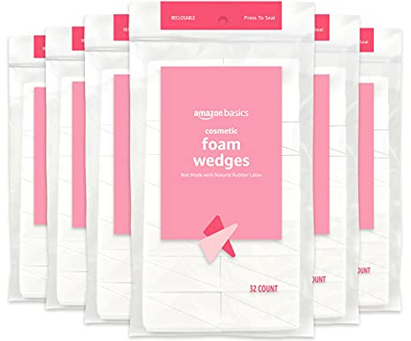 Amazon Basics Cosmetic Rectangular Foam Wedges for Makeup Application and Blending, 192 Count (6 Packs of 32), White (Previously Solimo)