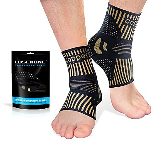 Kupfer Sprunggelenkbandage 2 Stück, Professionelle Knöchelbandage für Damen/ Männer Beste Kompressionssocken Fußbandage für Plantarfasziitis, Arthritis, Verstauchte Knöchel,Achillessehne,Sport
