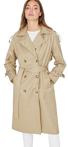 Trendyol Lång trenchcoat för kvinnor med beige välvd knappstängning vattenavvisande, BEIgE, 66