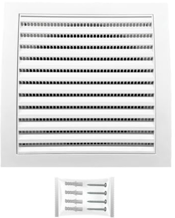 H&C VENT Rejilla Ventilación de 190 x 190mm con Conector │ Extractor de Baño Cocina │ Rejilla Aire Acondicionado Conductos Pared Techo AC Tubo PVC │ Cubiertas de Ventilacion Cuadrada con Mosquitera